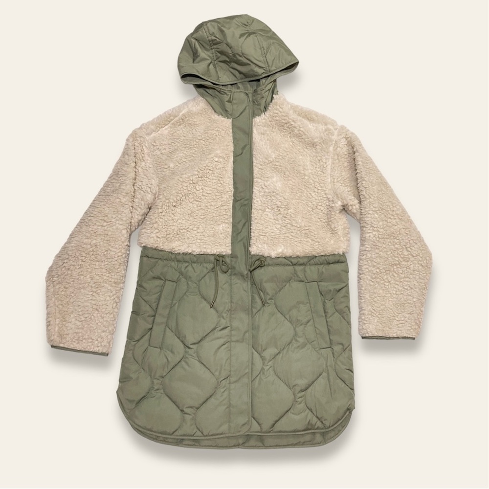 NWT Old Navy Hooded Sherpa Quilted Hybrid Coat